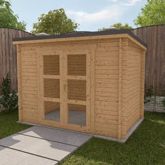 Abri de jardin toit plat 6m² PENTY - madriers 28mm traité - tuiles métalliques - Gardy Shelter Ma boutique