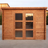 Abri de jardin toit plat 9m² PENTY - madriers 28mm traité - tuiles métalliques - Gardy Shelter Ma boutique