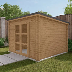 Abri de jardin toit plat 9m² PENTY - madriers 40mm traité - tuiles métalliques - Gardy Shelter Ma boutique