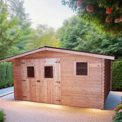 Abri en bois 12,89m² DUBLIN en madriers Douglas 28mm + couverture Onduline - HABRITA Ma boutique