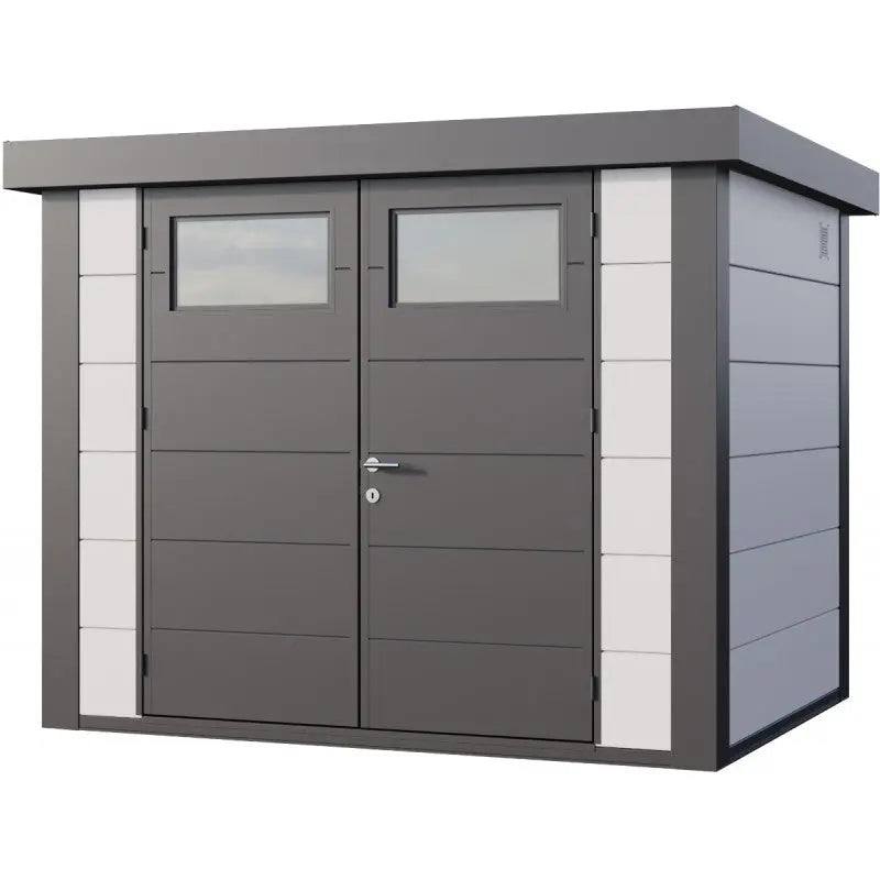 Abri en acier galvanisé gris blanc 5,6m² avec double porte Eleganto 2721 Telluria Ma boutique