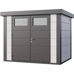 Abri en acier galvanisé gris blanc 5,6m² avec double porte Eleganto 2721 Telluria Ma boutique
