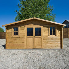 Abri en bois massif 16m² PLUS 28mm traité teinté marron Gardy Shelter Ma boutique