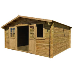 Abri en bois massif 16m² PLUS 28mm traité teinté marron Gardy Shelter Ma boutique