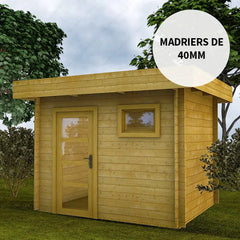 Abri en bois massif 7,5m² MODERNE teinté marron - madriers 40mm Gardy Shelter Ma boutique