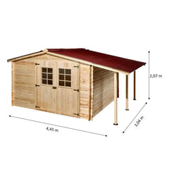 Abri en bois massif 9,9m² + bûcher 3m² - 28mm + couverture ondulée - Habrita Ma boutique
