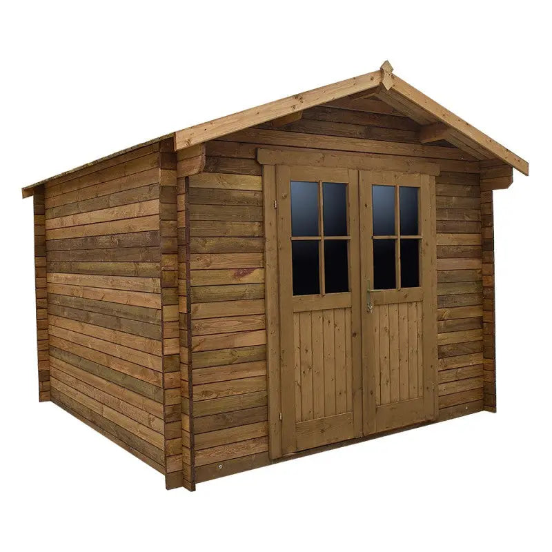 Abri en bois massif 9m² PLUS 28mm traité teinté marron Gardy Shelter Ma boutique