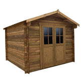 Abri en bois massif 9m² PLUS 28mm traité teinté marron Gardy Shelter Ma boutique