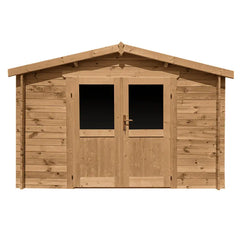 Abri en bois massif 9m² PRIMO 28mm traité teinté marron Gardy Shelter Ma boutique