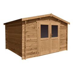 Abri en bois massif 9m² PRIMO 28mm traité teinté marron Gardy Shelter Ma boutique