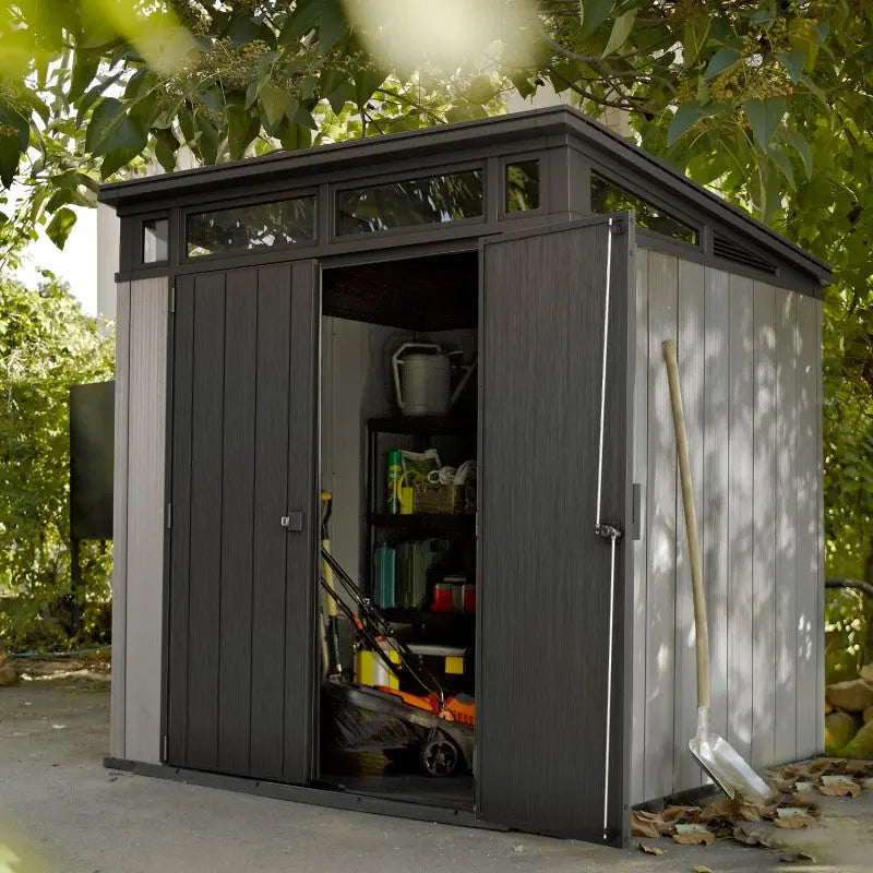 Abri en résine brossée monopente Brossium 4,7m² + plancher Keter Ma boutique