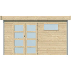 Abri Kasuko M 11,36m² en bois massif 28mm avec profils de coins en aluminium + porte et 2 fenêtres – Gardenas Ma boutique