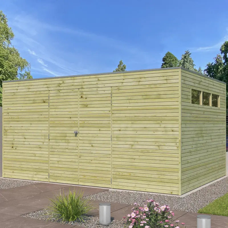 Abri Qube 12,6m² en bois traité autoclave 27mm avec porte double battante + fenêtre – Gardenas Ma boutique
