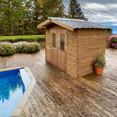 Abri Therma 7,04m² en bois thermo traité et toiture en acier HABRITA Ma boutique