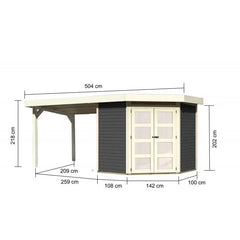 Abri toit plat 4,62m² Goldendorf 3 + auvent en bois vitrifié gris 19mm - Karibu Ma boutique