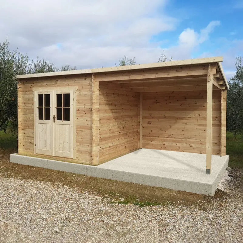 Abri toit plat 9m² PLUS + terrasse couverte latérale 9m² Gardy Shelter Ma boutique