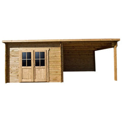 Abri toit plat 9m² PLUS + terrasse 9m² 28mm traité marron Gardy Shelter Ma boutique