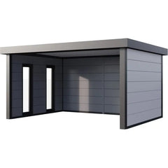 Auvent de jardin en acier galvanisé gris blanc 17,1m² Singolo 4836 avec 2 fenêtres - Telluria Ma boutique