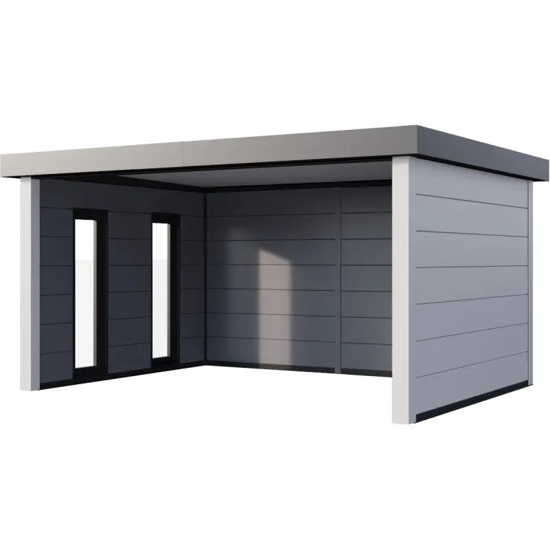 Auvent de jardin en acier galvanisé gris blanc 17,1m² Singolo 4836 avec 2 fenêtres - Telluria Ma boutique