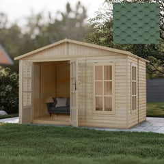 Bureau de jardin - 303x199cm - avec plancher et bardeaux bitumineux verts - Timbela Ma boutique