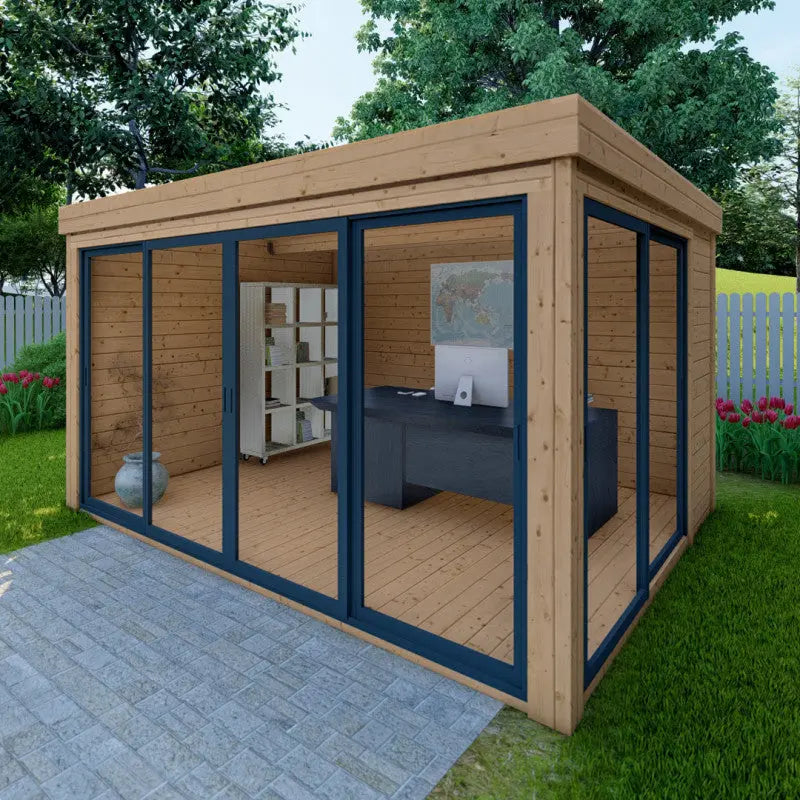 Bureau de jardin en bois massif 11,8m² - madriers 40mm traités teinté marron Gardy Shelter Ma boutique