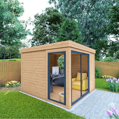 Bureau de jardin en bois massif 8,88m² - madriers 40mm traités teintés marron Gardy Shelter Ma boutique