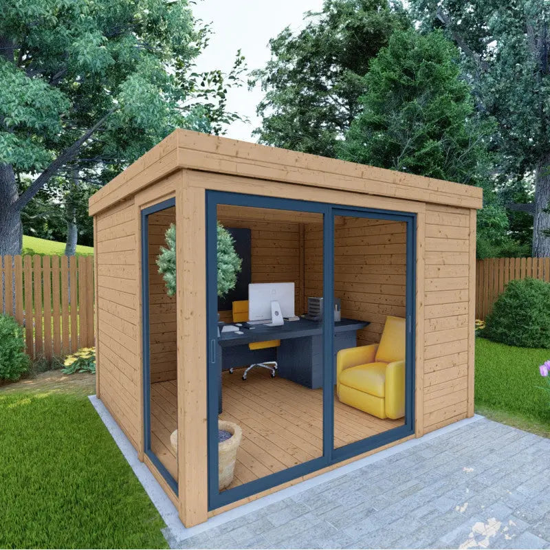 Bureau de jardin en bois massif 8,88m² - madriers 40mm traités teintés marron Gardy Shelter Ma boutique