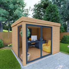 Bureau de jardin en bois massif 8,88m² - madriers 40mm traités teintés marron Gardy Shelter Ma boutique