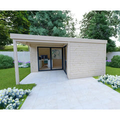 Bureau de jardin en bois massif avec terrasse 18,6m² - madriers 40mm Gardy Shelter Ma boutique