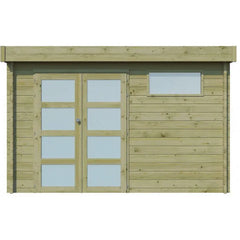 Chalet Moderne 11,84m² en bois traité 44mm avec porte double vitrée+2 fenêtres - Gardenas Ma boutique