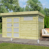 Chalet Moderne 11,84m² en bois traité 44mm avec porte double vitrée+2 fenêtres - Gardenas Ma boutique