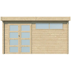 Chalet Moderne 13,8m² en bois massif 44mm avec porte double vitrée+2 fenêtres - Gardenas Ma boutique