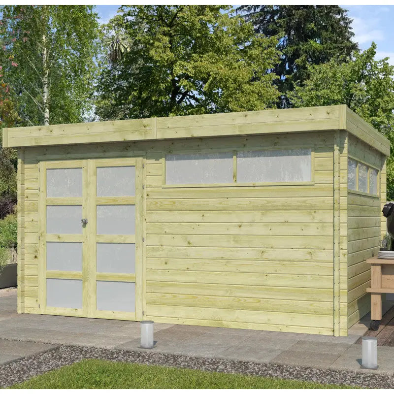 Chalet Moderne 13,8m² en bois traité 44mm avec porte double vitrée+2 fenêtres - Gardenas Ma boutique