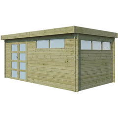 Chalet Moderne 16,74m² en bois traité 44mm avec porte double vitrée+2 fenêtres - Gardenas Ma boutique