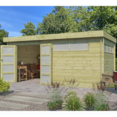 Chalet Moderne 16,74m² en bois traité 44mm avec porte double vitrée+2 fenêtres - Gardenas Ma boutique