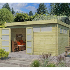 Chalet Moderne 17,39m² en bois traité 44mm avec porte double vitrée+2 fenêtres - Gardenas Ma boutique