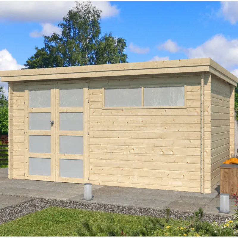 Chalet moderne Oregon 13,51m² en bois massif 28mm avec porte double vitrée+fenêtre - Gardenas Ma boutique