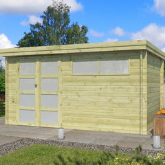 Chalet moderne Oregon 13,51m² en bois traité 28mm avec porte double vitrée+fenêtre - Gardenas Ma boutique