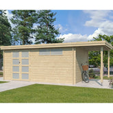 Chalet moderne Oregon 16,4m² + extension 150cm en bois massif 28mm avec porte double vitrée+fenêtre - Gardenas Ma boutique