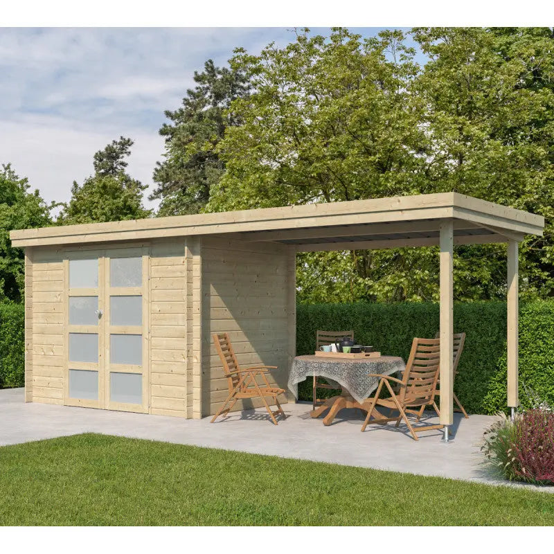 Chalet moderne Oregon 6,86m² + extension 300cm en bois massif 28mm avec porte double vitrée - Gardenas Ma boutique