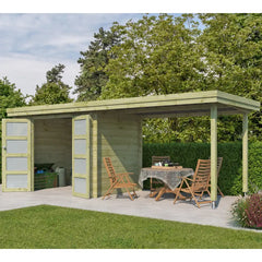 Chalet moderne Oregon 6,86m² + extension 300cm en bois traité 28mm avec porte double vitrée - Gardenas Ma boutique