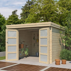 Chalet moderne Oregon 9,6m² en bois massif 28mm avec porte double vitrée - Gardenas Ma boutique