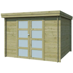 Chalet moderne Oregon 9,6m² en bois traité 28mm avec porte double vitrée - Gardenas Ma boutique