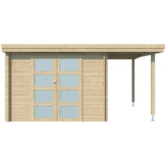 Chalet moderne Oregon 9,6m² + extension 150cm en bois massif 28mm avec porte double vitrée - Gardenas Ma boutique