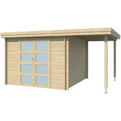 Chalet moderne Oregon 9,6m² + extension 150cm en bois massif 28mm avec porte double vitrée - Gardenas Ma boutique