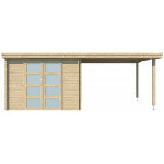 Chalet moderne Oregon 9,6m² + extension 300cm en bois massif 28mm avec porte double vitrée - Gardenas Ma boutique