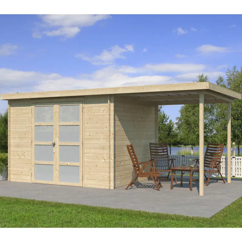 Chalet moderne Umea 8,5m² + extension 200cm en bois massif 19mm avec porte double vitrée - Gardenas Ma boutique