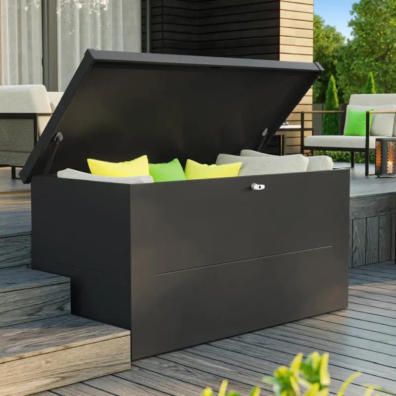 Coffre de jardin en acier galvanisé gris anthracite Nevio 180 - Telluria ESPACE EMERAUDE