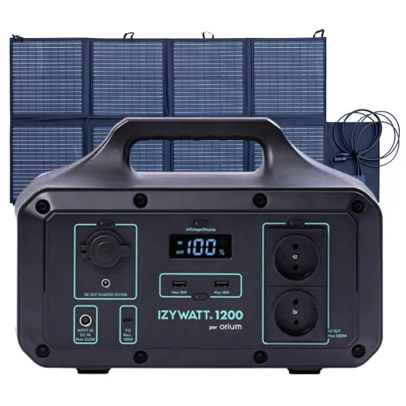 Pack station d'énergie portative Izywatt 1200 + panneau solaire pliant monocristallin 160W Izywatt - ORIUM Ma boutique
