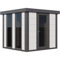 Pavillon de jardin en acier galvanisé blanc + angles gris 5,7m² Luminato 2424 avec 2 fenêtres - Telluria Ma boutique